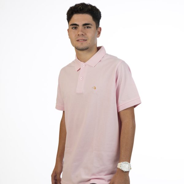 Polo Veltoro de manga corta en color rosa con el toro bordado en el pecho
